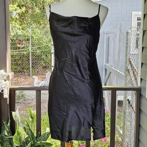 Rue21 Black Satin Slip Mini Dress Size L Y2K Feminine Dainty Cocktail Classic